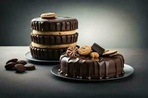 chocolate cake with peanut butter and chocolate chips. AI-Generated photo