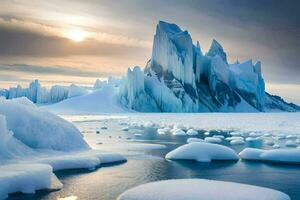 el Dom es ajuste terminado un iceberg en el océano. generado por ai foto