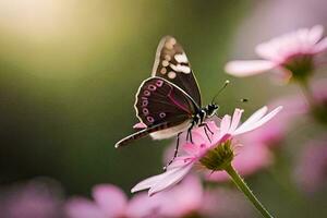 a butterfly is sitting on a pink flower. AI-Generated photo