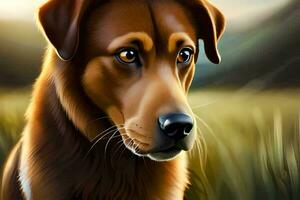 un digital pintura de un marrón perro. generado por ai foto