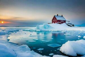 foto fondo de pantalla el cielo, nieve, hielo, el sol, el casa, el agua, el. generado por ai