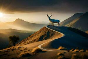 el la carretera a el puesta de sol. generado por ai foto