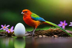 photo wallpaper the bird, flowers, water, bird, spring, spring flowers, spring flowers wallpaper. AI-Generated