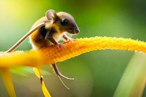 un ratón es sentado en un amarillo flor. generado por ai foto