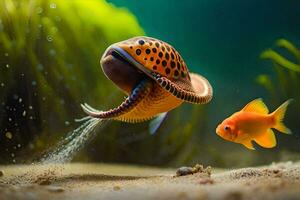 un pulpo y un pescado nadando en un acuario. generado por ai foto
