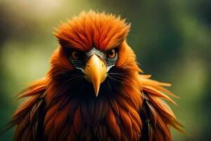 an eagle with a long beak and orange feathers. AI-Generated photo