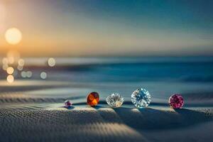 four diamonds in the sand. AI-Generated photo