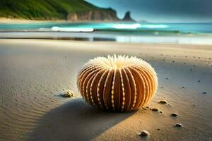 a sea urchin on the beach. AI-Generated photo