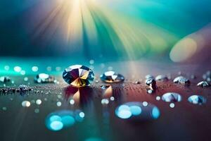 diamonds on a table with water droplets. AI-Generated photo