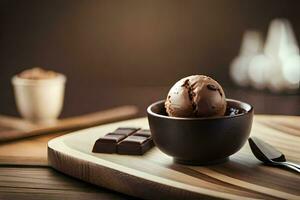 a bowl of chocolate ice cream with chocolate chips. AI-Generated photo