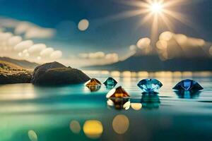 a group of diamonds floating in the water. AI-Generated photo