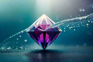 a purple diamond with water droplets on it. AI-Generated photo