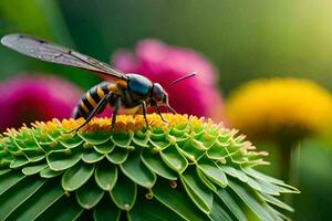 a wasp on a flower. AI-Generated photo