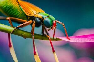 a colorful insect is sitting on a flower. AI-Generated photo