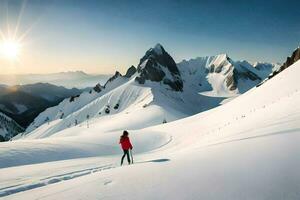 a person on skis is standing on a snowy mountain. AI-Generated photo