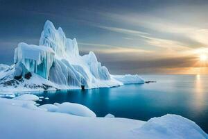 el Dom conjuntos terminado un iceberg en el océano. generado por ai foto