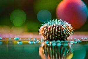 a colorful sea urchin sitting on the water with bubbles. AI-Generated photo