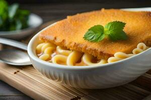 macarrones y queso en un bol. generado por ai foto