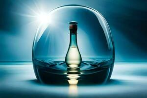 a bottle of champagne in a glass dome. AI-Generated photo