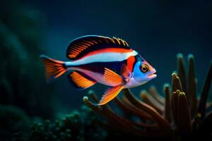 a colorful fish with blue, orange and red stripes. AI-Generated photo