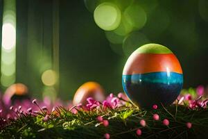 easter eggs in the grass. AI-Generated photo