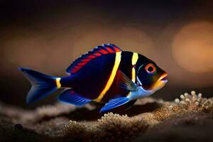 a colorful fish with black, white and red stripes. AI-Generated photo