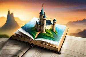 a book with a castle on top of it. AI-Generated photo