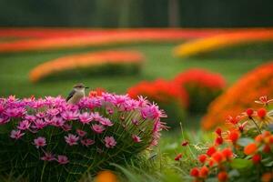 a bird sits on top of a cactus flower. AI-Generated photo