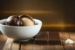 chocolate ice cream in a bowl. AI-Generated photo