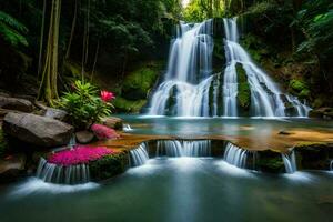 waterfall in the jungle. AI-Generated photo