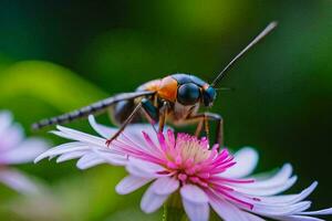 un avispa en un flor. generado por ai foto