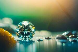 a diamond is sitting on top of a table. AI-Generated photo