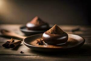chocolate desserts on a wooden table. AI-Generated photo
