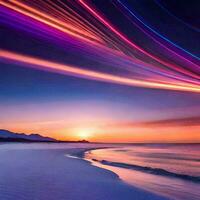a long exposure photograph of a beach at sunset. AI-Generated photo