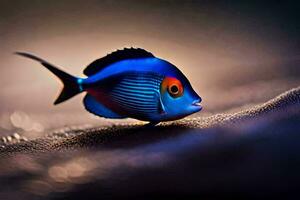 un azul y naranja pescado con un rojo ojo. generado por ai foto