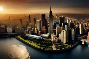 the new york city skyline is shown in this photo. AI-Generated photo