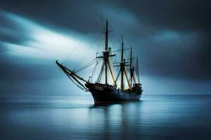 a sailing ship in the ocean at night. AI-Generated photo