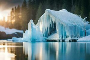 hielo casa en el lago. generado por ai foto
