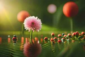 a flower and ladybug in the water. AI-Generated photo