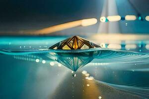 a boat floating in the water with lights on it. AI-Generated photo