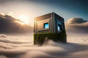 a house in the clouds with a window. AI-Generated photo
