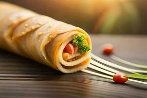 a roll of food with vegetables and tomatoes. AI-Generated photo