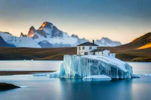 the house on an iceberg in patagonia. AI-Generated photo