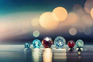 a group of diamonds on a table. AI-Generated photo