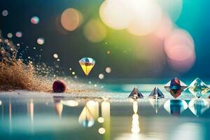 a group of diamonds floating in the water. AI-Generated photo