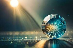a diamond on a table with a bright light. AI-Generated photo