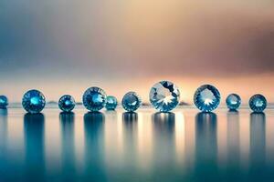 a row of blue diamonds on the water. AI-Generated photo
