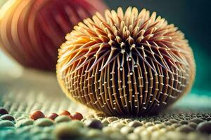a close up of a ball of spiky, colorful, and spiky balls. AI-Generated photo