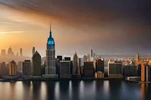 the new york skyline at sunset. AI-Generated photo
