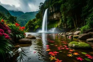 beautiful waterfall in colombia. AI-Generated photo